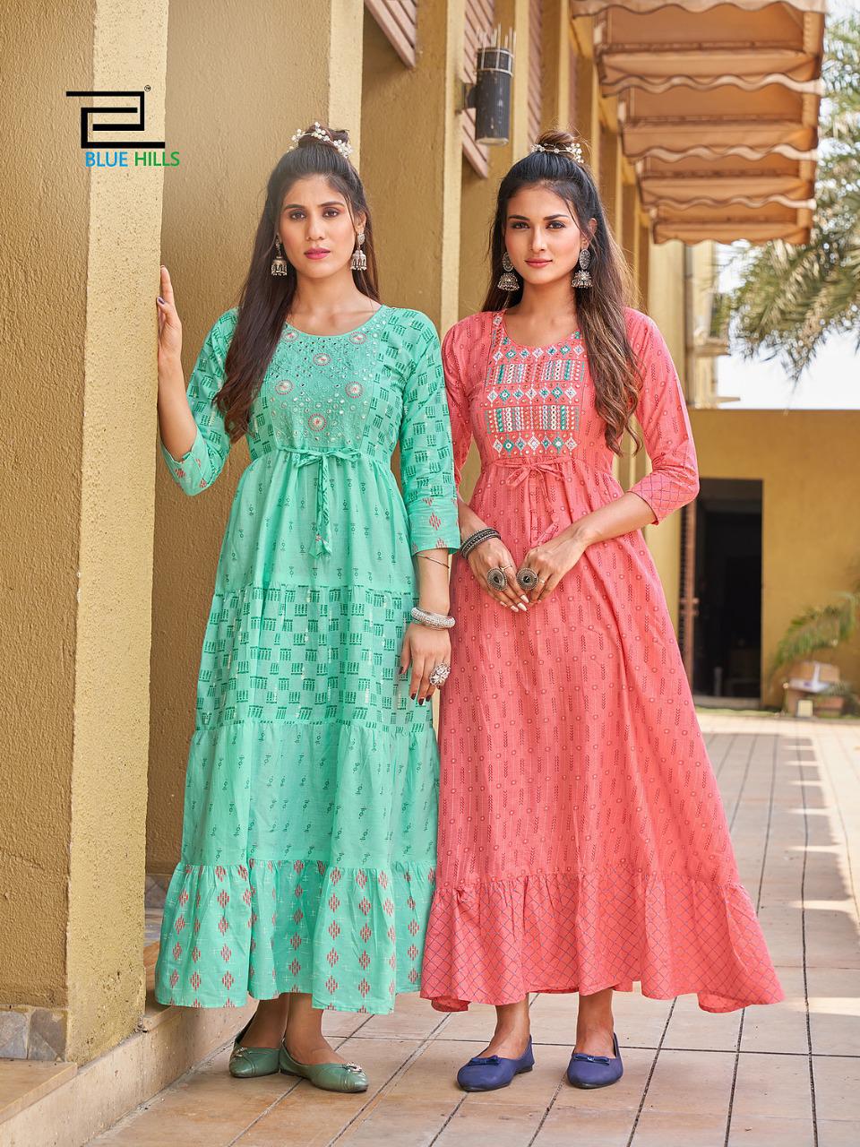Blue Hills Sizzling Fancy Party Wear Cotton Printed Long Anarkali Kurti Collection
